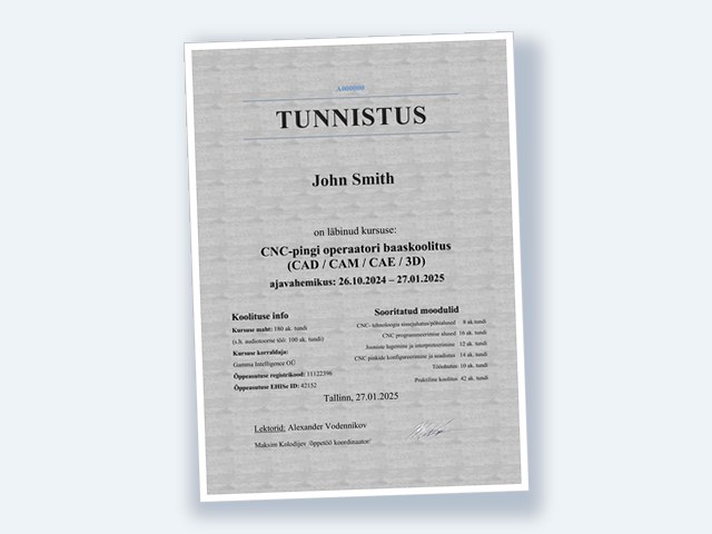 Official certificate of completion (issued in Estonian)